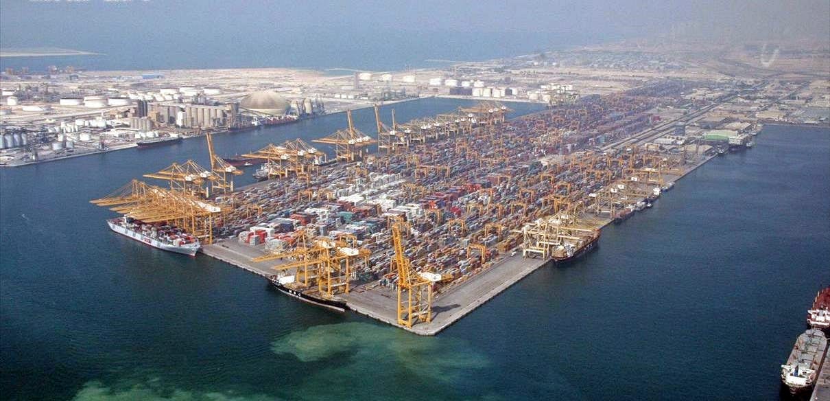 Jebel Ali port in Dubai representing AWTT Middle East manufacturing and export logistics support